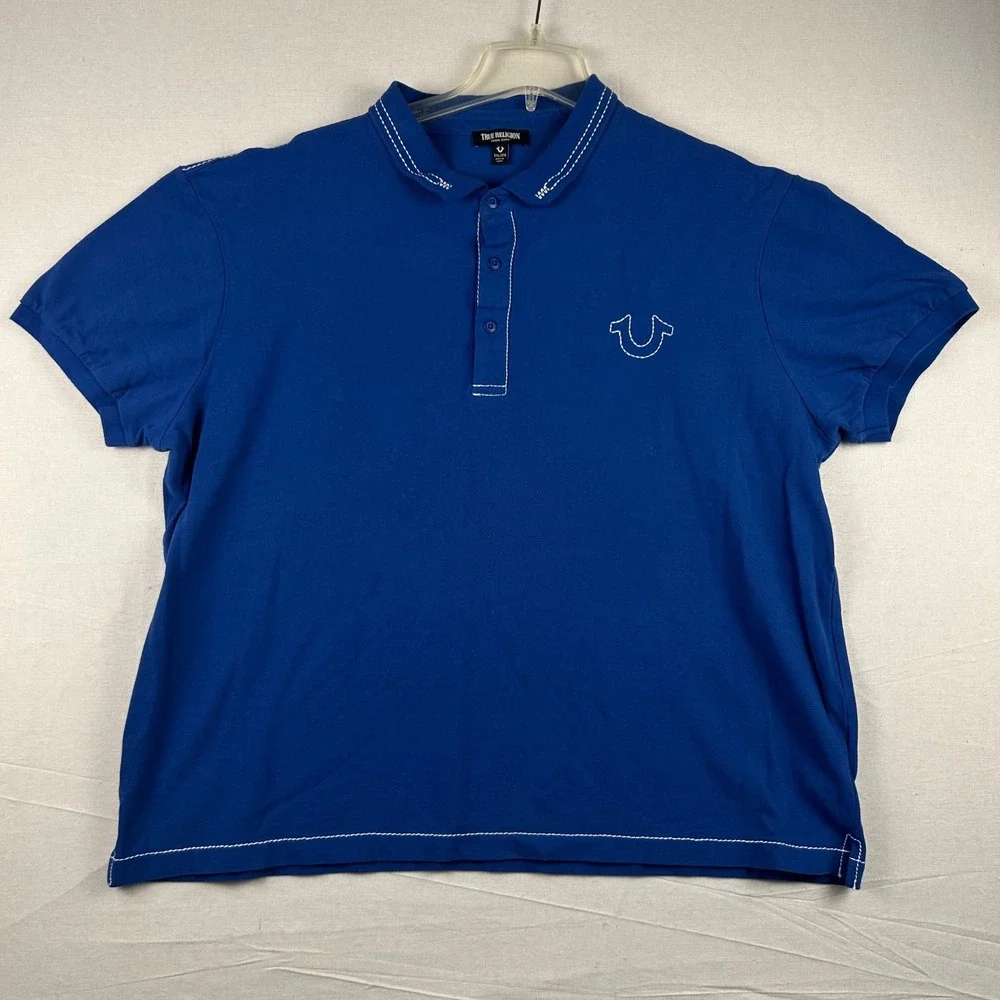 True Religion Mens Royal Blue Contrast Stitch Horseshoe Polo Shirt 3XL